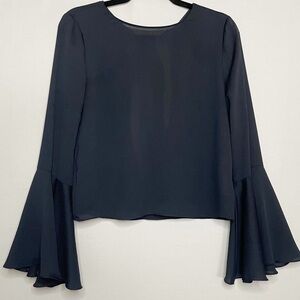 Zara Bell Sleeve Open Tie Back Long Sleeve Boxy Blouse Top